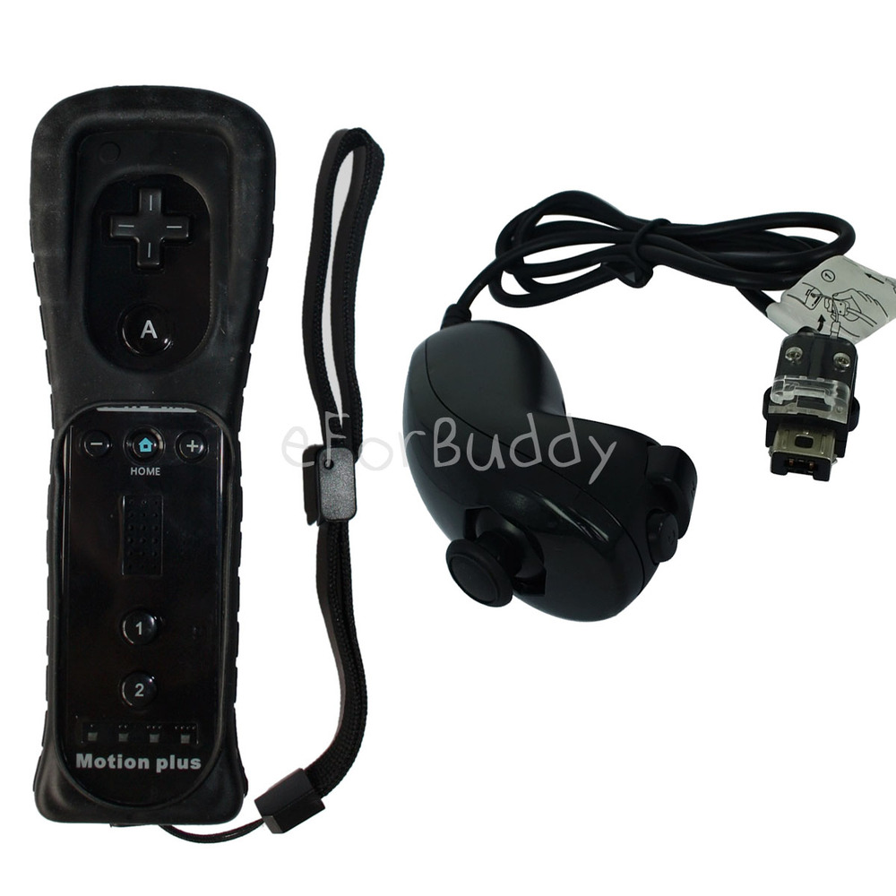 Fernbedienung motion plus 2in 1 mit silikon h&uuml;lle und nunchuk controller f&uuml;r nintendo wii, schwarz