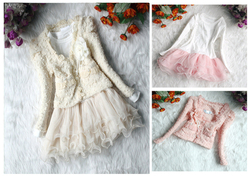 Beautiful Girls 2 Piece Cardigan Skirt Dress Set 2 7Y Pink Milky free shipping(China (Mainland))