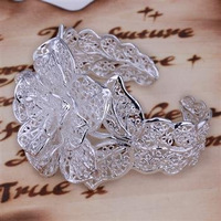 925 sterling silver wonderfunl flower cuff bangle bracelet for women fine jewlery wholesale promotion 