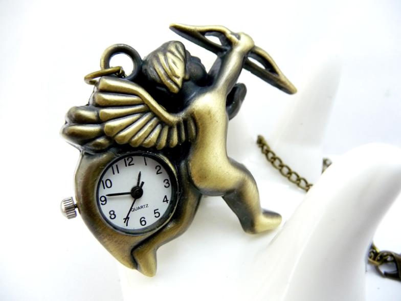 Angel Cupid Cartoon pocket watch pendant necklace vintage jewelry accessories lover festival gift sweater chain Keychain