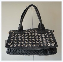 wholesale popular ladys bag,DKB-3826-A0077 black,38x26cm,PU+fabric with Rhinestone,shoulder straps,two function,Free shipping