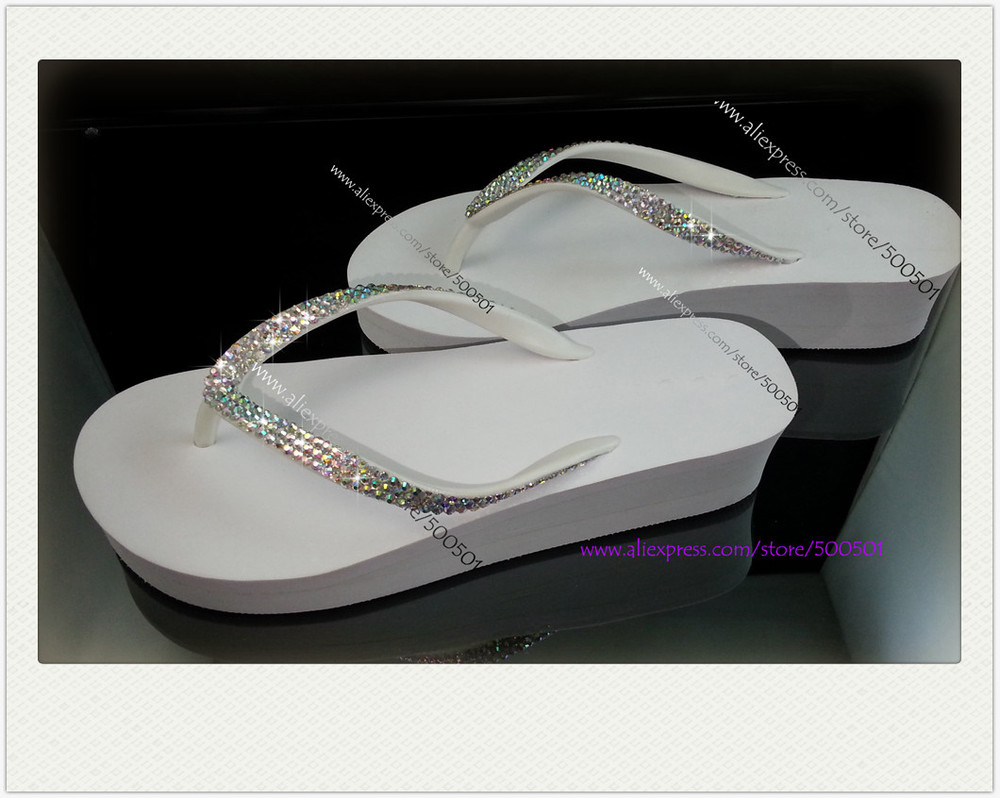 Rainbow Crystal Rhinestone Handmade Womens glitter Crystal flip flops ...