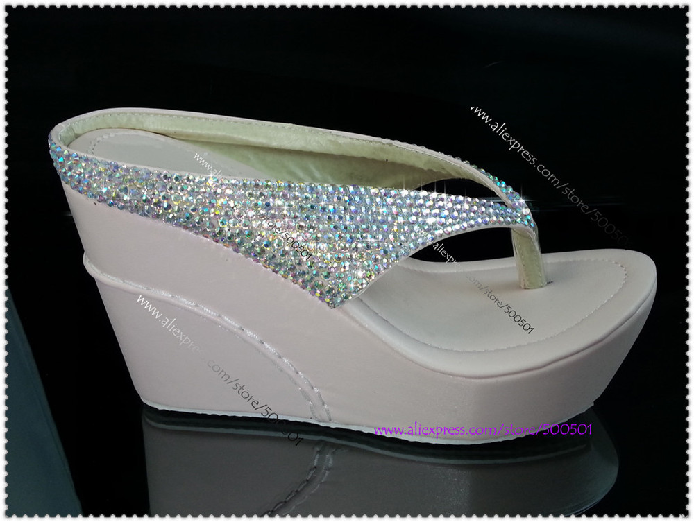 Crystal Wedge Flip Flops High Heel Flip Flops glitter Crystal Wedding ...