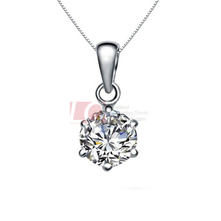LQ Fine Jewelry Sterling 925 Silver Necklace Platinum Plated Pendant Set Cupid Cutting Cubic Zircon Diamond