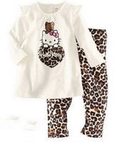 2013 New children christmas Pyjama Clothing Sets long sleeve T-shirt+Leopard pants clothes set for baby girls Sleep Wear Pajamas