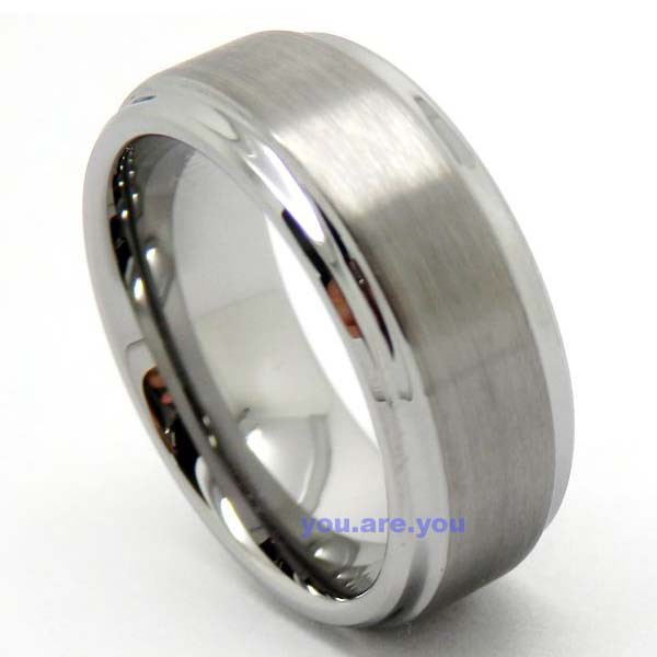 Mens-Tungsten-Brushed-Center-Carbide-Wedding-Band-Promise-Ring-8-9-10 ...