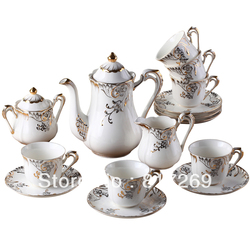 Creative ceramics High-grade coffee set Gift for wedding/party/birthday Platinum coffee set with 6 cups Ceramic tea pot(China (Mainland))