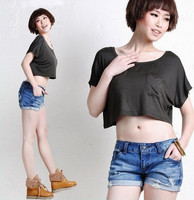Off-the-shoulder blouse Bat T Shirt Candy Color free shipping W4010
