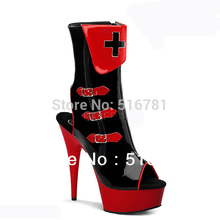 Unique sexy color block decoration open toe low boots 15 high-heeled shoes cd plus size boots cos player sandals for women 2013