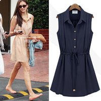 Free Shipping Women Dress 2013 Summer Fashion Turn-down Collar High Quality Slim the Novelty Sleeveless Chiffon Dresses JB131460