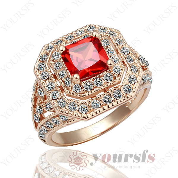 christmas Gift Wedding Bijuterias Rings Jewelry 18K rose Gold Plated Simulated Ruby diamond Ring corrente de