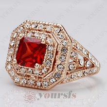 christmas Gift Wedding Bijuterias Rings Jewelry 18K rose Gold Plated Simulated Ruby diamond Ring corrente de