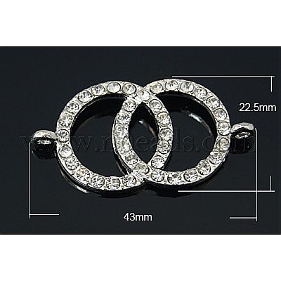 Alloy Rhinestone Links, Grade A, Lead Free, Platinum Metal Color, Cross Double Circle, Crystal, 43x22.5x3mm, Hole: 2mm(China (Mainland))
