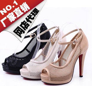 Shoes Manufacturer 2013 sexy Open Toe Cut Outs breathable mesh sandals, 3 Colors Apricot+Black+White(China (Mainland))