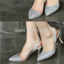 Bling Glitter Pointed Toe High Heels Slingbacks Women Pumps Sexy Women Sandals Female Ladies Bridal Wedding