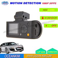 Mini x3000 Portable Car vehicle DVR with Ambarella + G-Sensor + GPS multifunction car black box Singapore packe free shipping