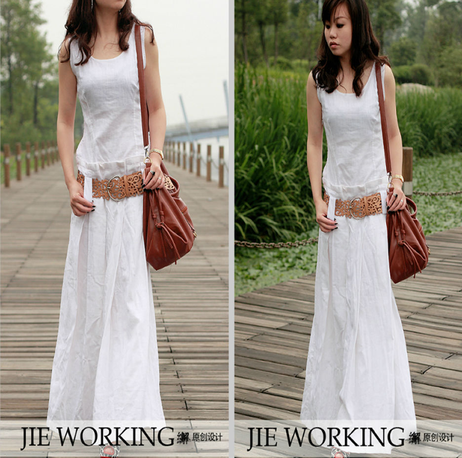 Long white linen dress