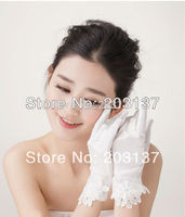 High Quality New style Ivory Wrist Applique Satin Stretch Finger  Wedding Glove