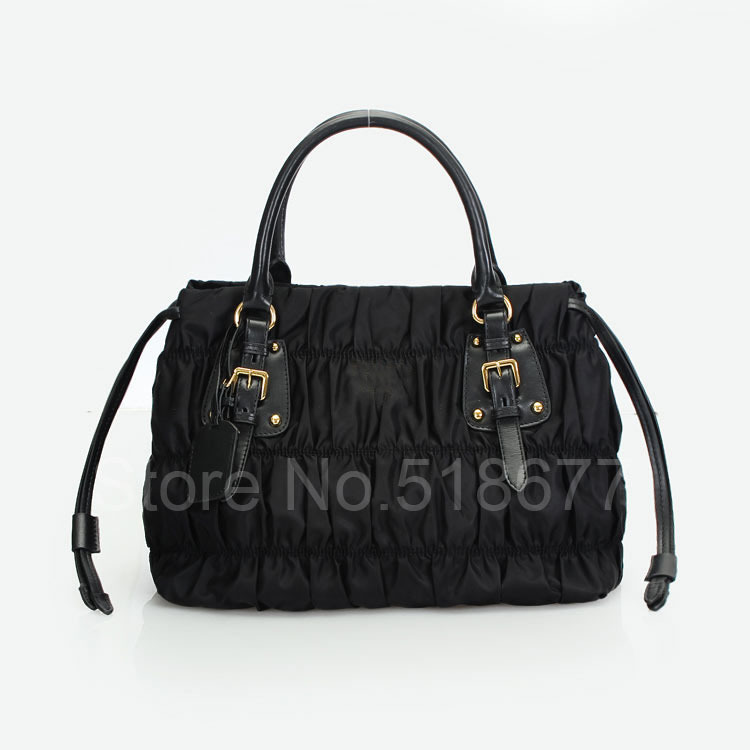 Womens Girls Tote Bags Handbags Black Nylon and Cowhide Leather Party Handbags Designer Famous Brand