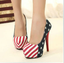 free shipping Female shoes american flag ultra high heels single low color block decoration plus size autumn shoes