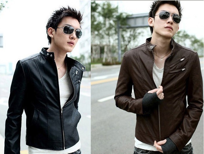 Big Promotion!2013 special offer men's outerwear casual stand collar slim PU clothing leather jacket male motorcycle style(China (Mainland))