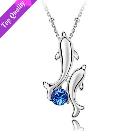 Free Shipping Holiday Gift Fashion Jewelry Austria SW Crystal Element Love Dolphin Pendant Choker Necklace Min