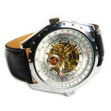 Fashion Stylish Men Large Dial Plate PU Band Hand Wind Mechanical Wrist Watch # L05398