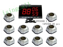 Restaurant waiter calling system,20 pcs silver table button and 1 pc display reciever,singcall APE560.