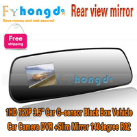 In stock free shipping HD 720P 3.5" Car G-sensor Black Box Vehicle Car Camera DVR +Slim Mirror 140degree R02