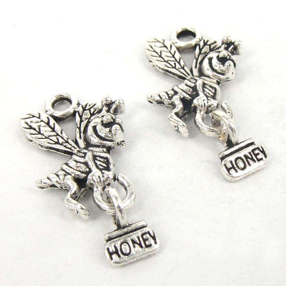 Wholesale 60PCS Honey Bee Antique Silver Alloy Charm Pendant Jewelry Finding 18x25mm 