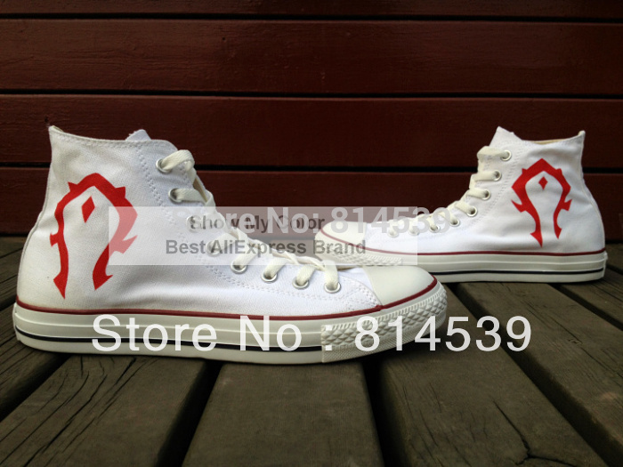 World of Warcraft Horde Logo Shoes Hand Painted White Canvas Sneakers for Men Women