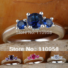 Women 3 stone Blue Sapphire Red Ruby Purple Amethyst Simulated Diamonds Finger Silver 925 Ring WEDN