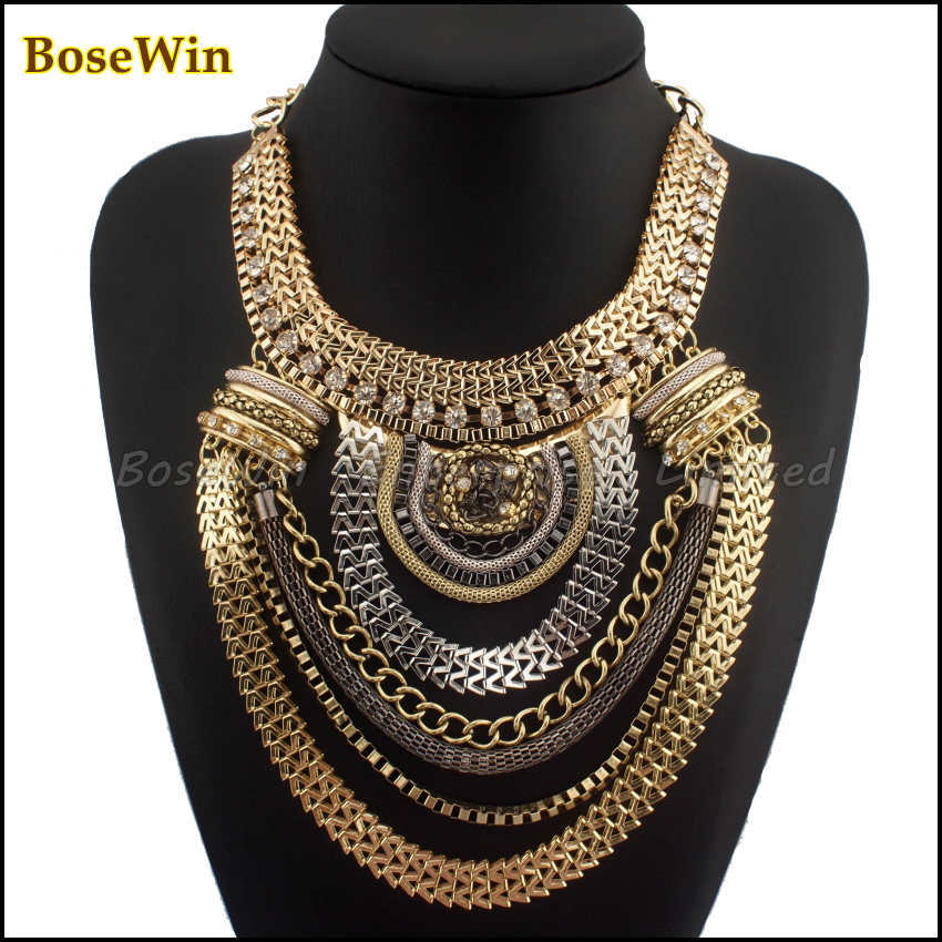 Fashion Boho Style Exaggerated Multilevel Chain Statement Necklaces Women Evening Dress Jewelry Choker Collares mujer CE1284