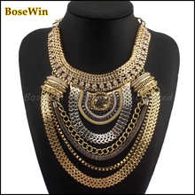 Fashion Boho Style Exaggerated Multilevel Chain Statement Necklaces Women Evening Dress Jewelry Choker Free Shipping CE1284