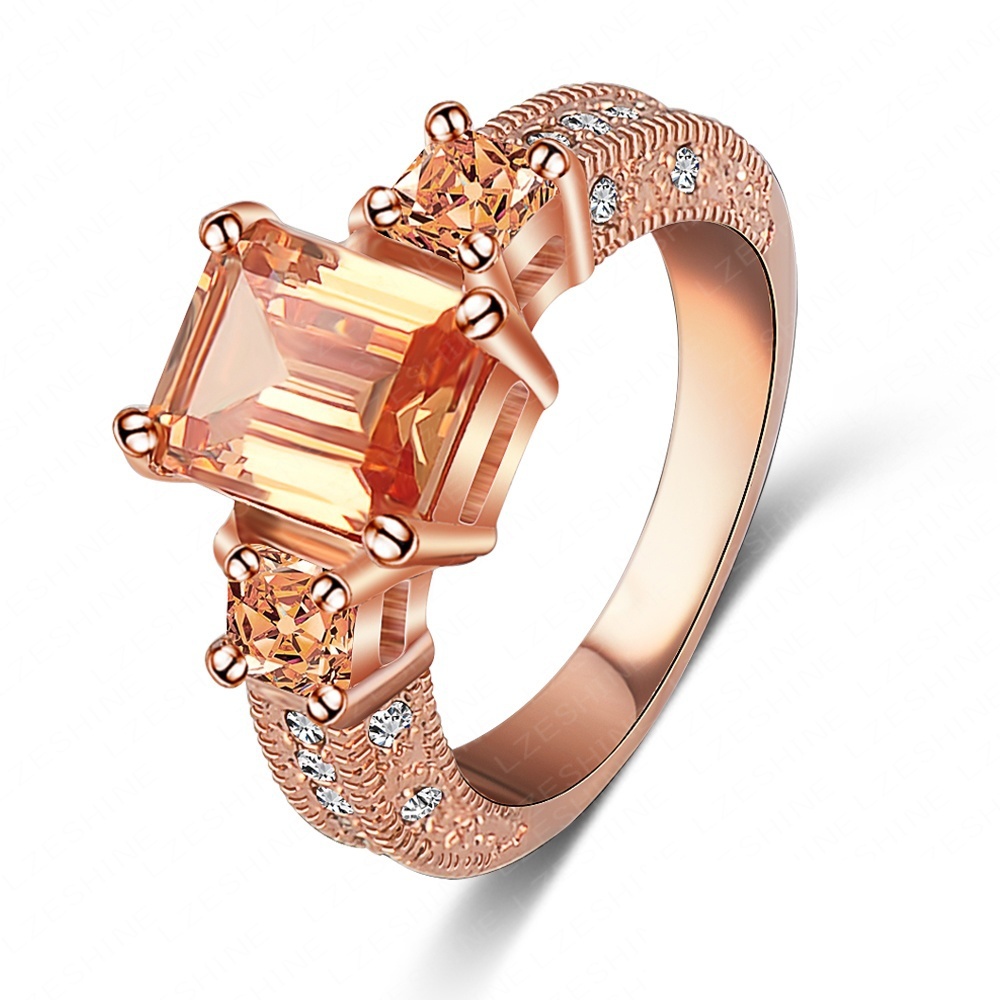 New Arrival Ring For 2015 18K Rose Gold Platinum Plated Rectangle CZ Zircon Engagement Ring For