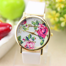 New Fashion Leather GENEVA Rose Flower Watch For  Women Dress Watch Quartz Watches 1pcs/lot