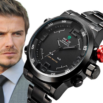 Оригинальный бренд Weide часы мужчины спорт полный нержавеющей стали часы из светодиодов цифровой аналоговый дисплей Relogio кварцевые Montre Homme