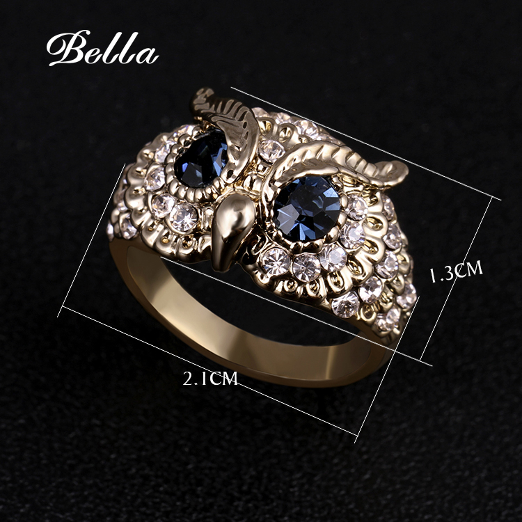 Fancy Brand Design new Classical colorful rhinestones jewelry blue Crystals eyes owl Ring For Women Men