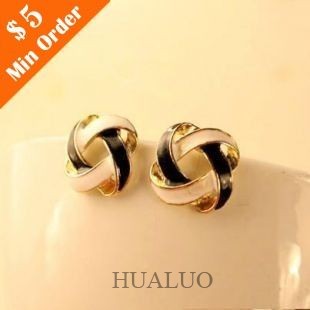 Wind Jewelry Gold Plated Hollow Black White Intertwined Earrings E27
