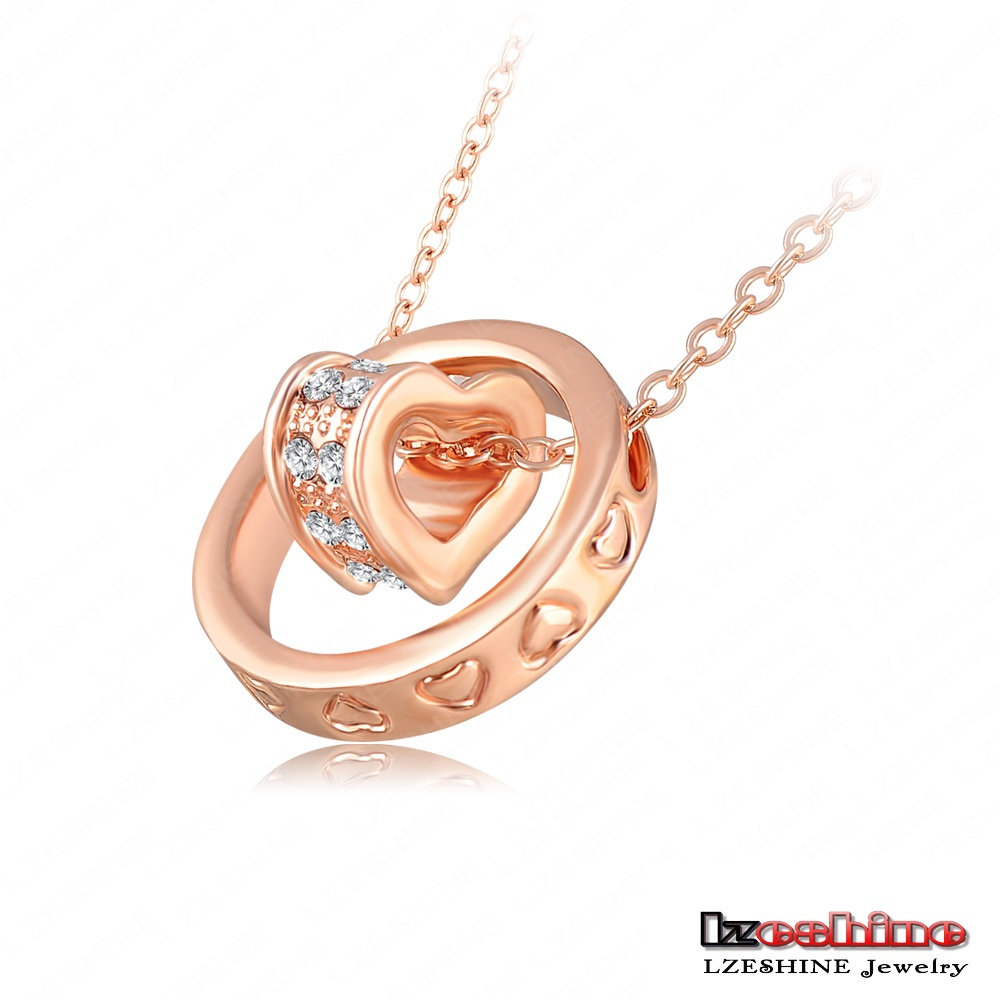 Double Necklaces Pendants 18K Rose Gold Platinum Plated Austrian Crystal Circle Heart Necklace Mix Colors Options