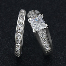 2Pcs Set Wedding Engagement Ring Women Rings Weddings Events Classic AAA Cubic Zirconia Silver Rings Set