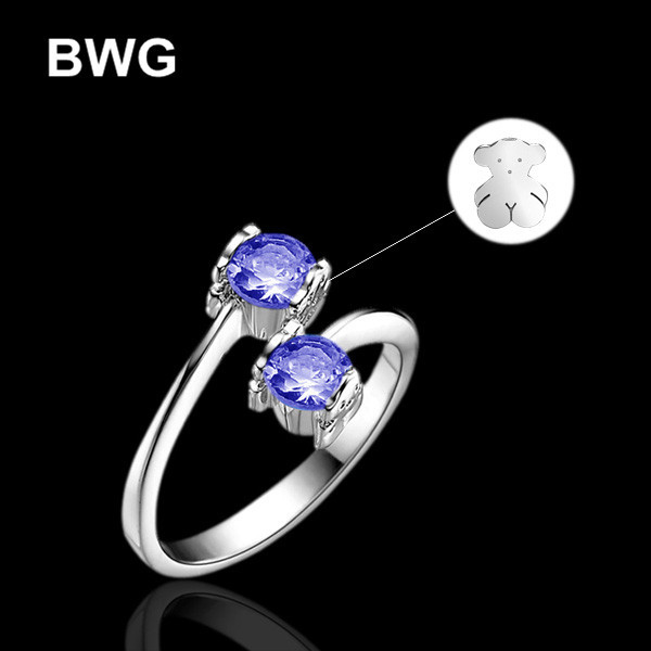 Hot Sale Trend Bear Anillos Blue Crystal Rings For Women Silver Plated Fashion Anel Jewelry Wedding