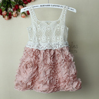 2013 New Fashion Summer Baby Girl Dresses Children White Lace + Pink Rose Flower Dress Princess Kids Baby Dresses C121020-2