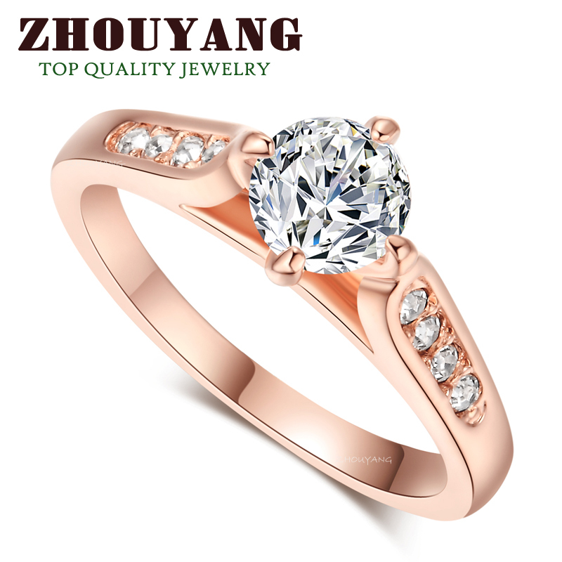 Top Quality ZYR065 Classic 18K Rose Gold White Plated 1ct 6mm CZ Diamond Wedding Ring Austrian
