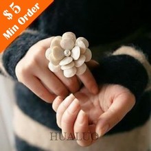 Free Shipping &Min.order is $10 (mix order)Fashion Lovely Big Camellia Cream-coloured Ring,Resizable  R56