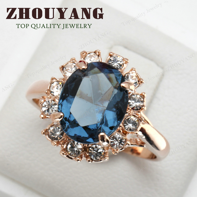 Top Quality ZYR189 Blue Crystal Ring 18K K Gold Plated Austrian Crystals Full Sizes Wholesale