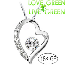 Free Shipping Hotselling Factory Wholesale 18K Platinum Plated shine Zircon Love Heart Pendant Necklace crystal Jewelry 4008