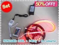free shipping 5M 300leds 5050 RGB led strip light non-waterproof led strip+24key controller+12V 6A power supply