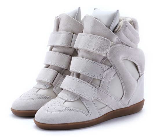 2014 Isabel Marant Wedge Sneakers for women Genuine Leather High top platform fashion Casual Shoes gray
