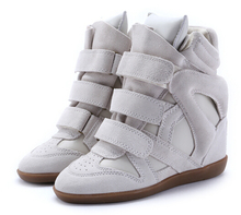 Free EMS hot sale Isabel Marant Wedge Sneakers for women Genuine Leather High-top platform fashion Casual Shoes Blue ankle boots